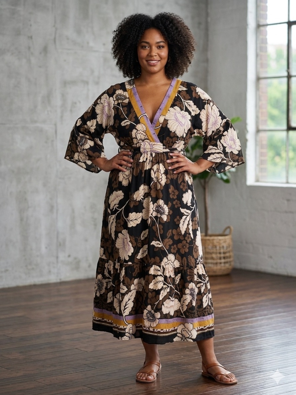 Sofia by Sofia Vergara Floral Wrap Maxi Dress Black Purple Size 16/18 XL/1X